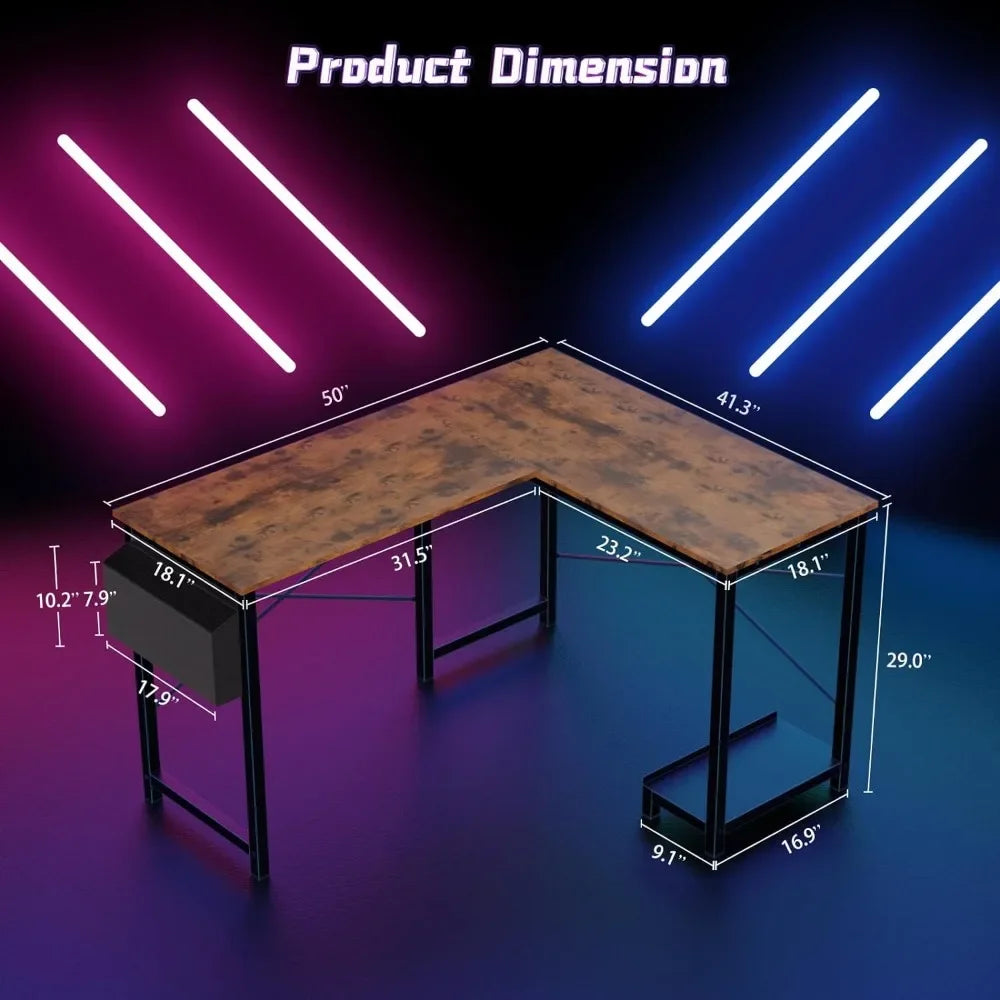 L Shaped Computer Desk, Wood Corner PC Gaming Table