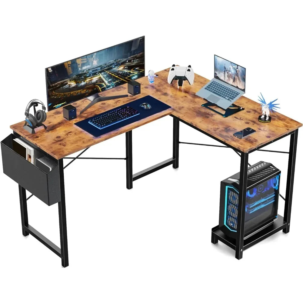 L Shaped Computer Desk, Wood Corner PC Gaming Table