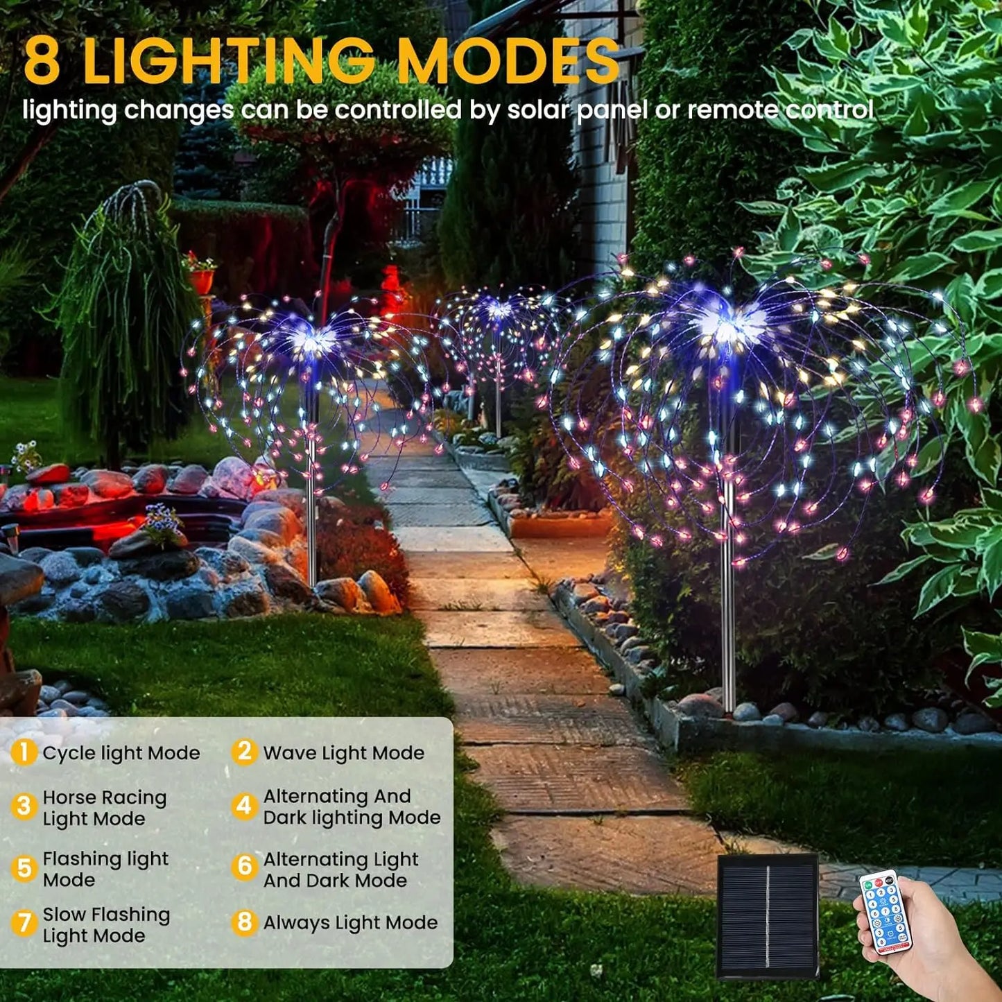 Waterproof Solar Fireworks Lights with Remote 5 Pack