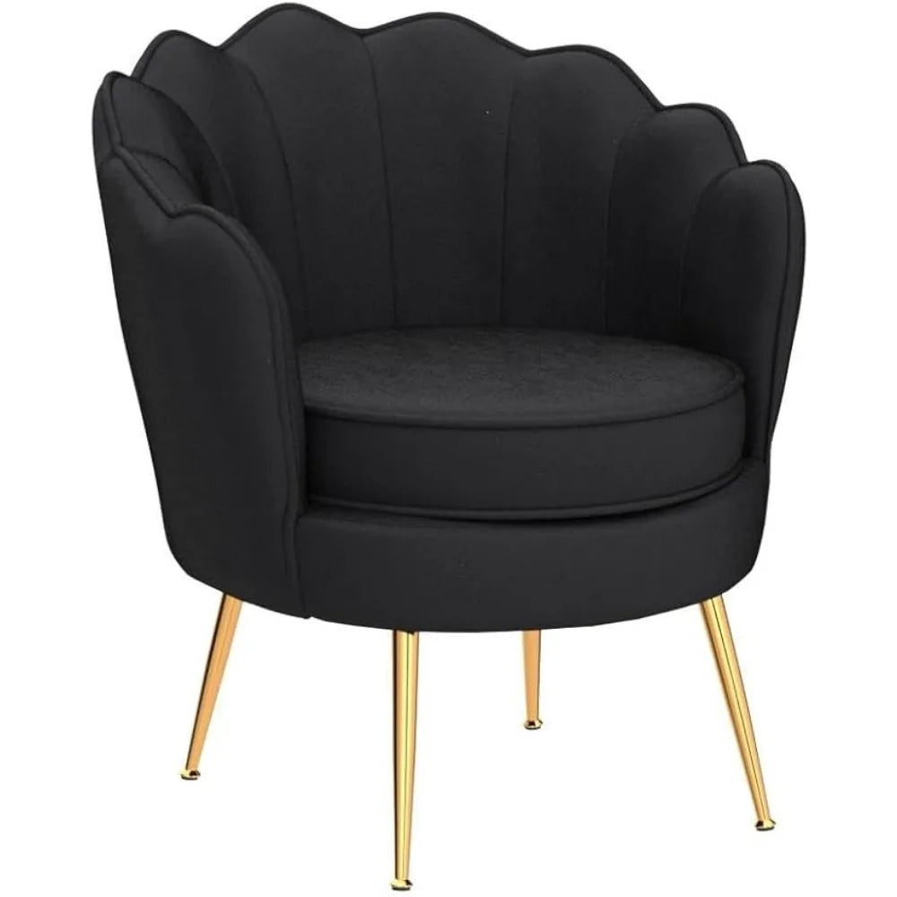 Wide Velvet Barrel Chair With Gold Metal Legs