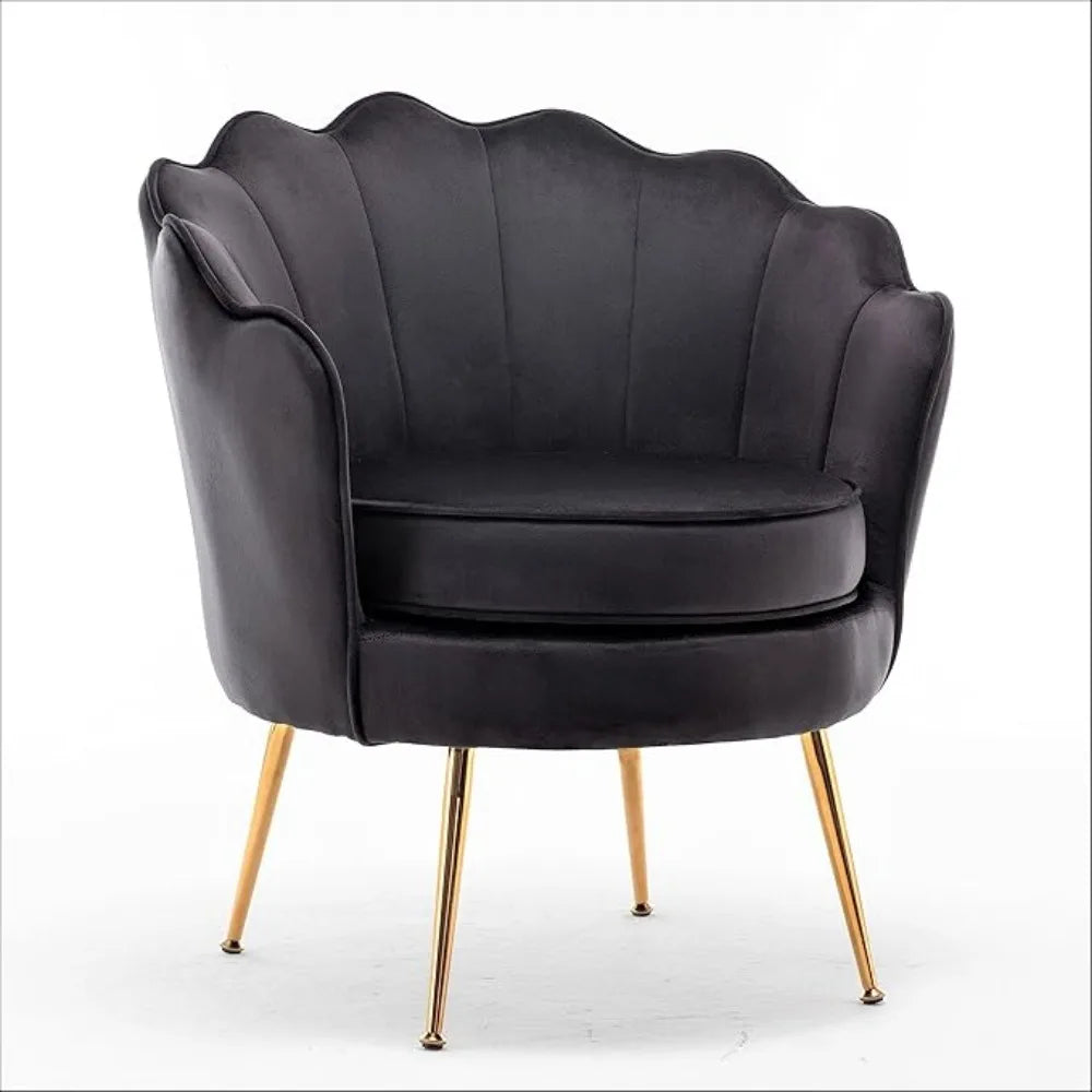 Wide Velvet Barrel Chair With Gold Metal Legs