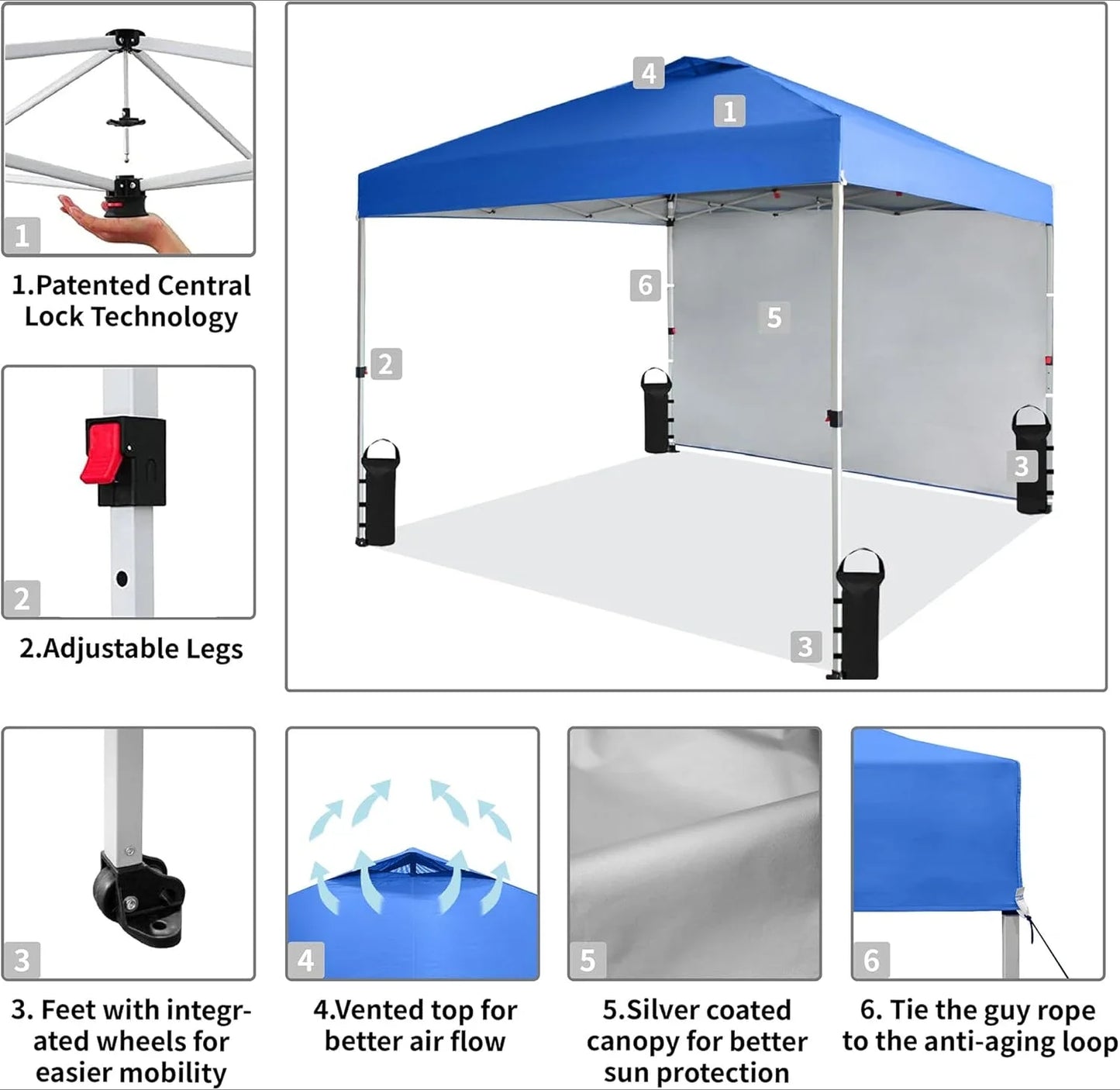 Canopy Tent, 10 x 10 Foot Portable Pop Up Outdoor Shelter with 1 Sidewall